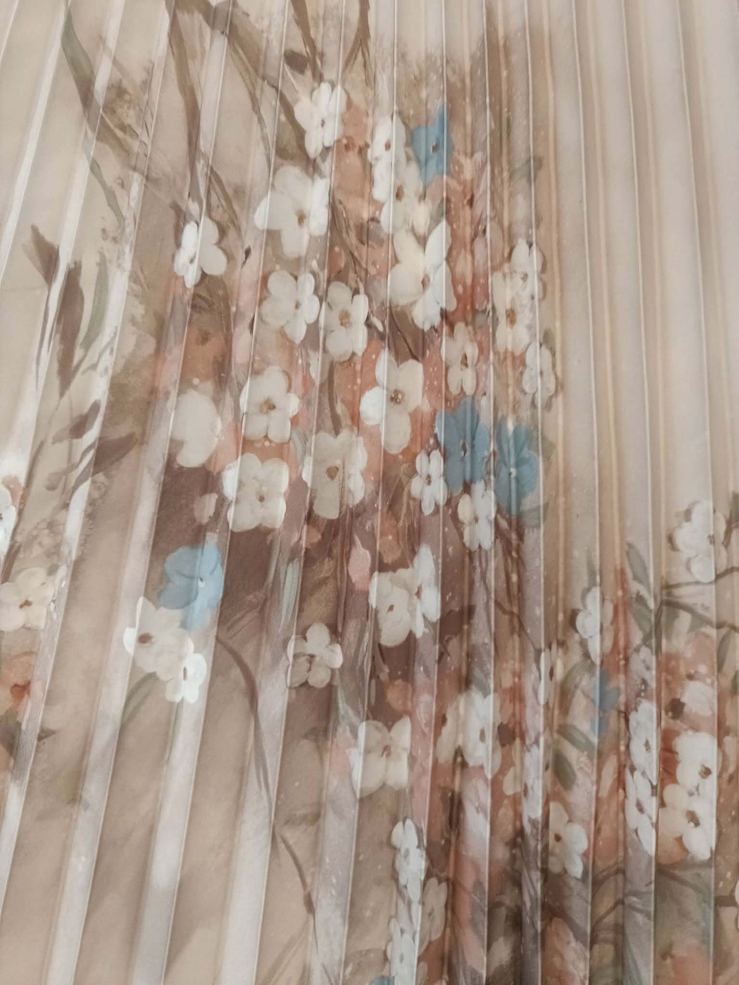 Fustă Plisată cu Imprimeu Floral - Bej