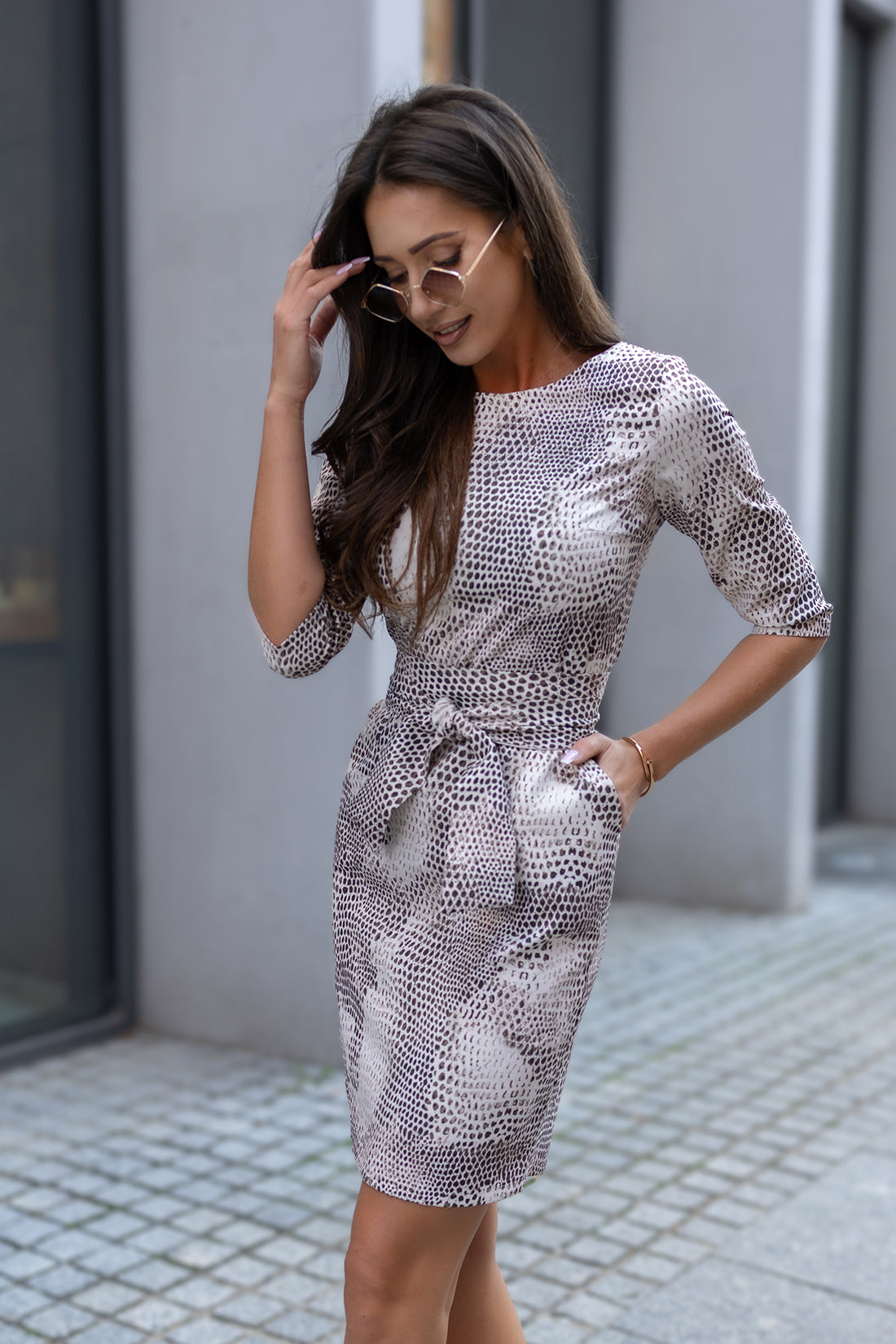 Rochie Eleganta cu Maneca 3/4, Design Modern Animal Print