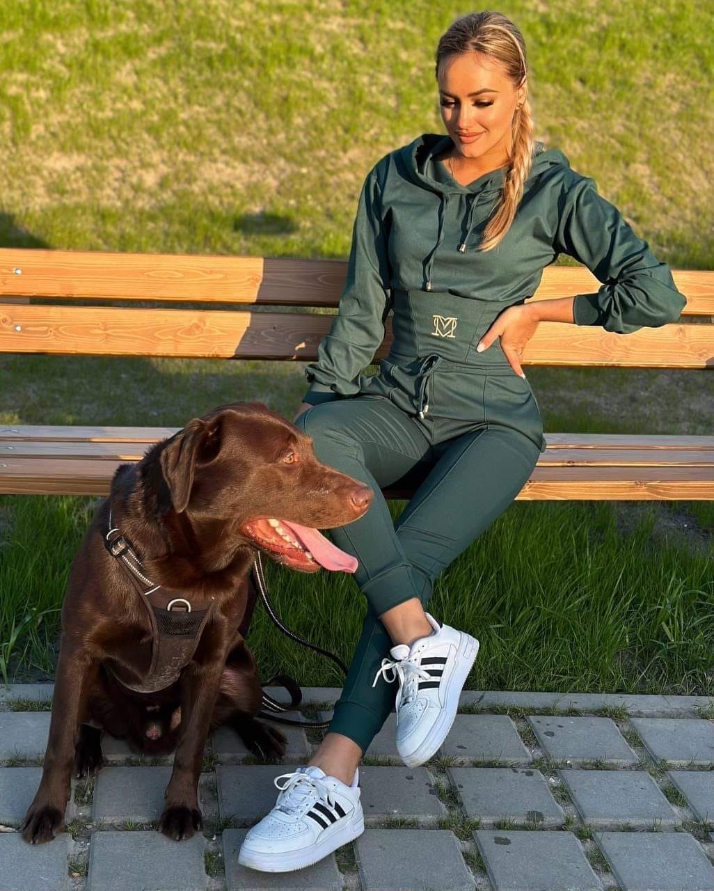 Trening Bumbac Cu Glugă și Talie Reglabilă Verde