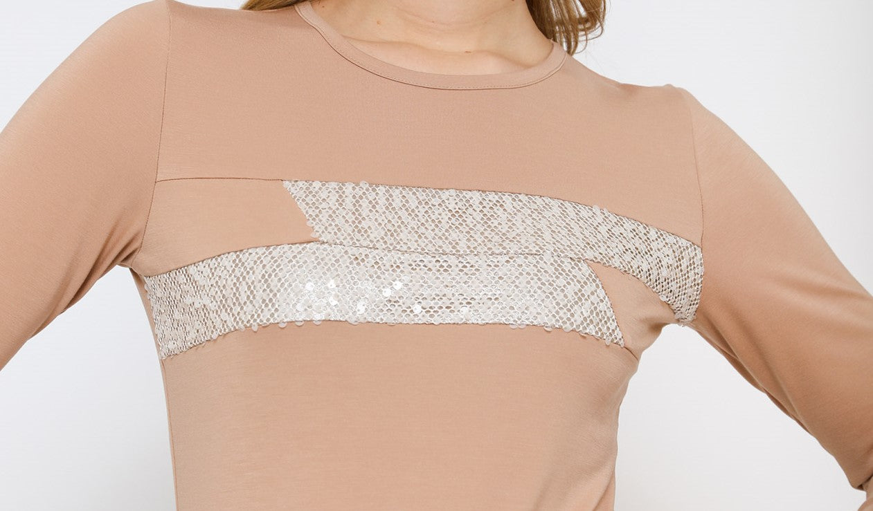 Bluză Camel Warp Zone cu Inserție de Flittere