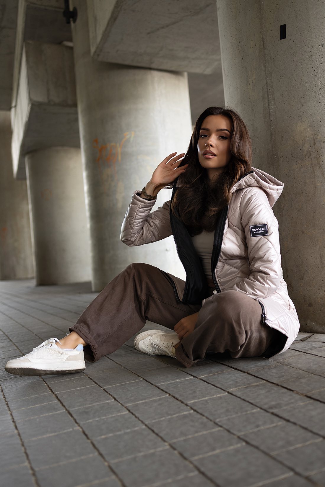 Geacă Steppat Cu Glugă, Drept ,Bej