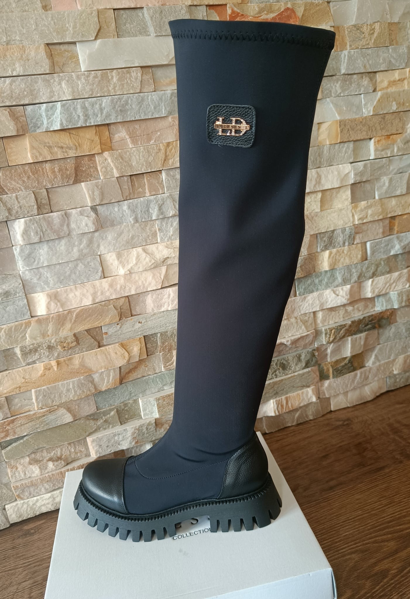 Cizme Elastice Negre cu Talpă Groasă Lux by Dessi