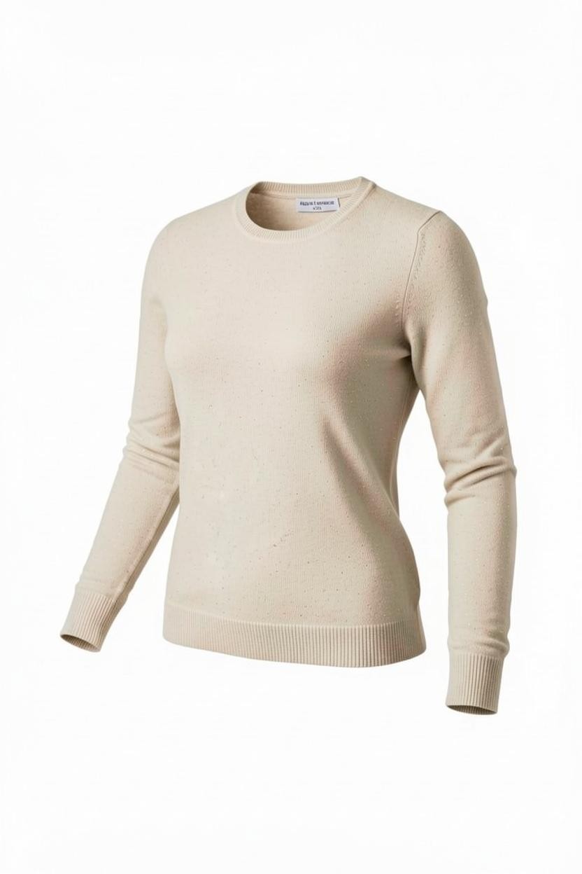 Pulover tricotat cu paiete fine – crem