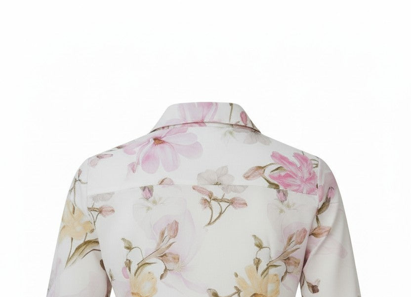 Cămașă Elegantă cu Imprimeu Floral - Alb & Colorat