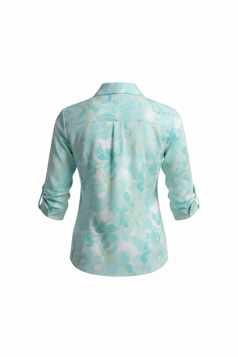 Cămașă Elegantă cu Imprimeu Floral - Verde Mentă