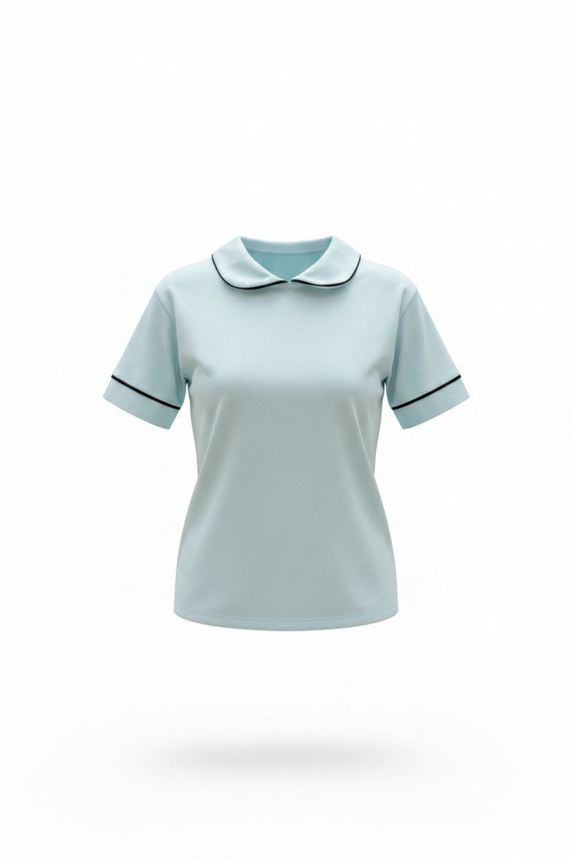 Bluză tip Tricou cu Guler și Borduri Contrastante - Turcoaz