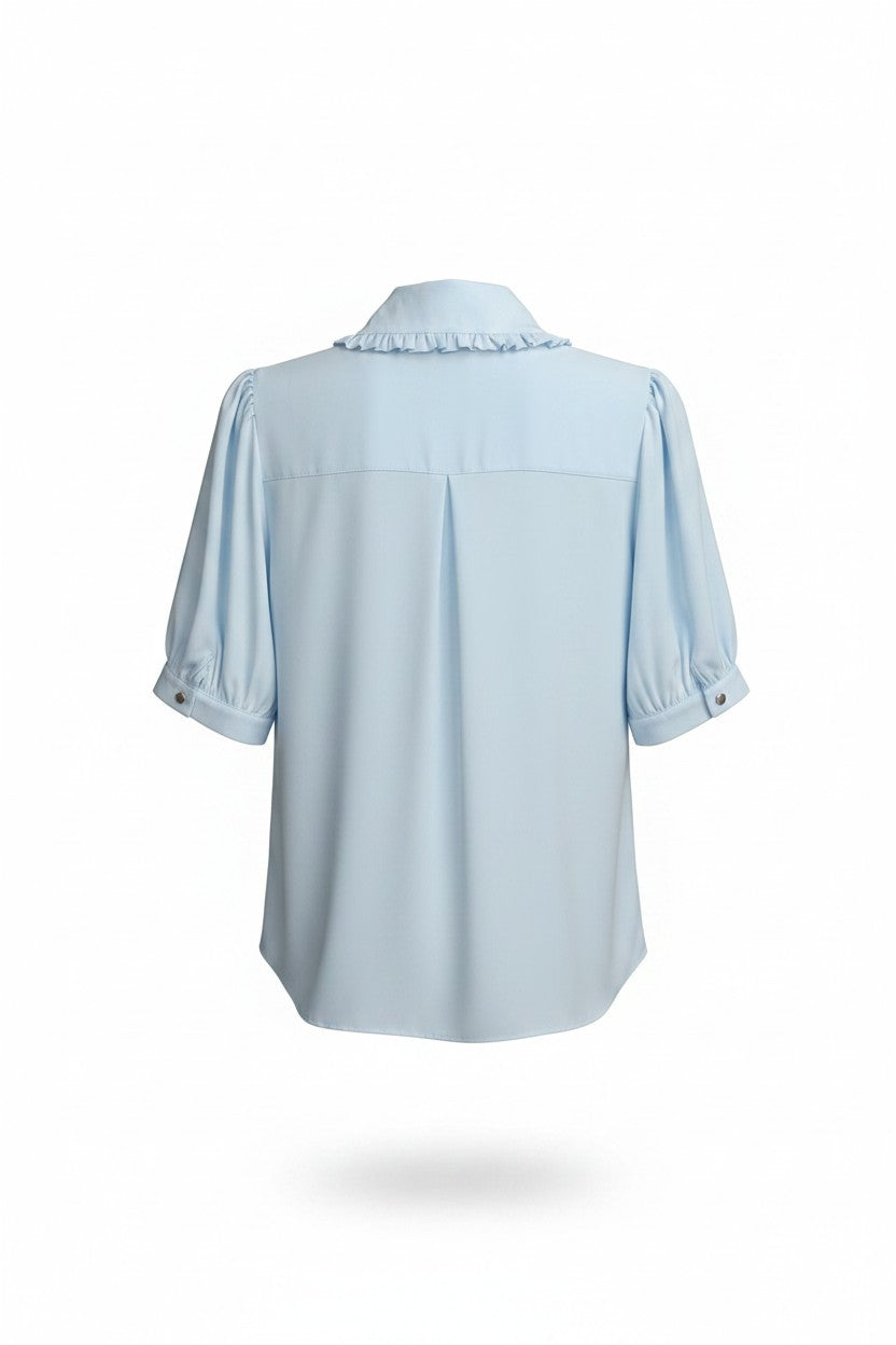 Cămașă Elegantă cu Măneci Bufante și Guler - Blue