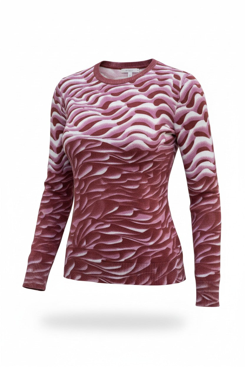 Pulover tricotat cu model în valuri – roz-bordo