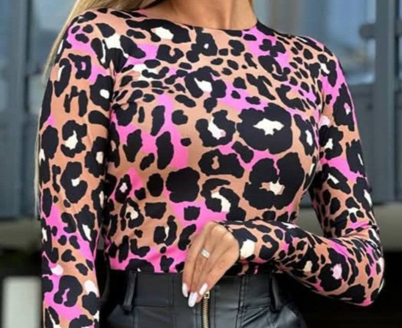 Bluză Elastică cu Print Animalier Pink