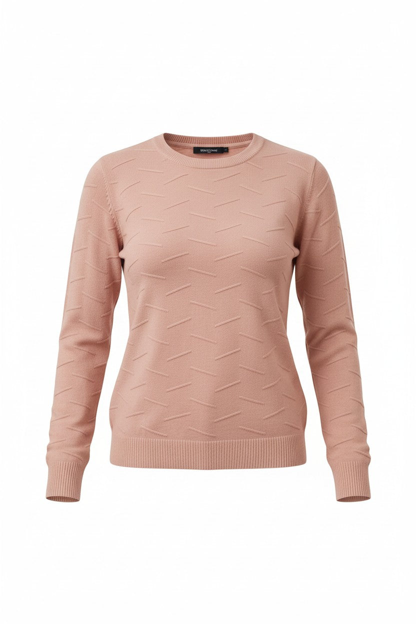 Pulover tricotat cu model în relief – roz pudrat