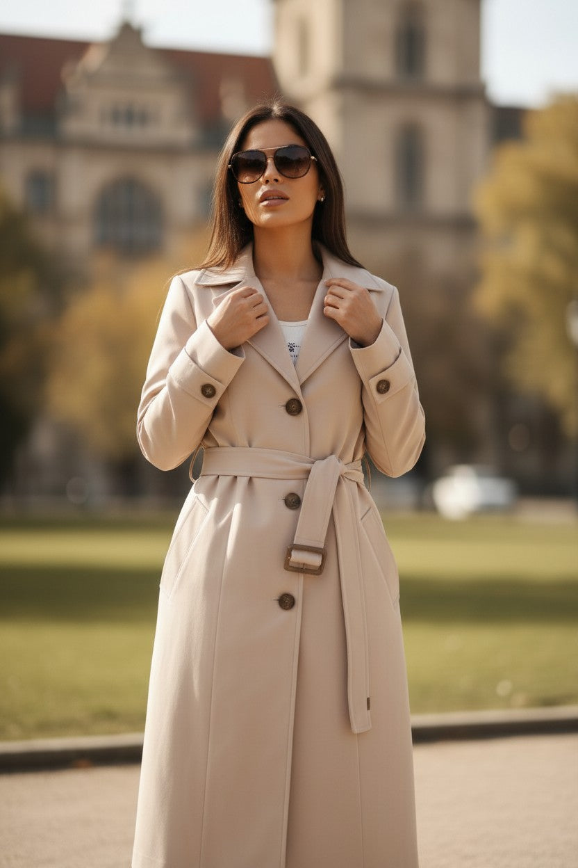 Trenci Elegant cu Cordon - Bej