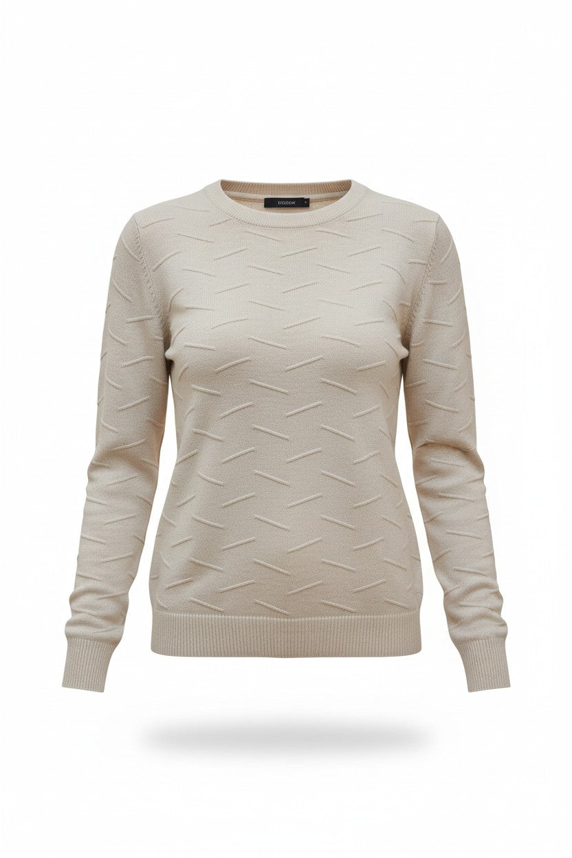 Pulover tricotat cu model în relief – bej
