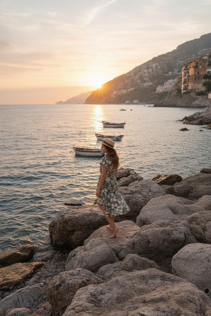 Rochie Tip Wrap cu Imprimeu Floral și Iz Mediteranean - Keky