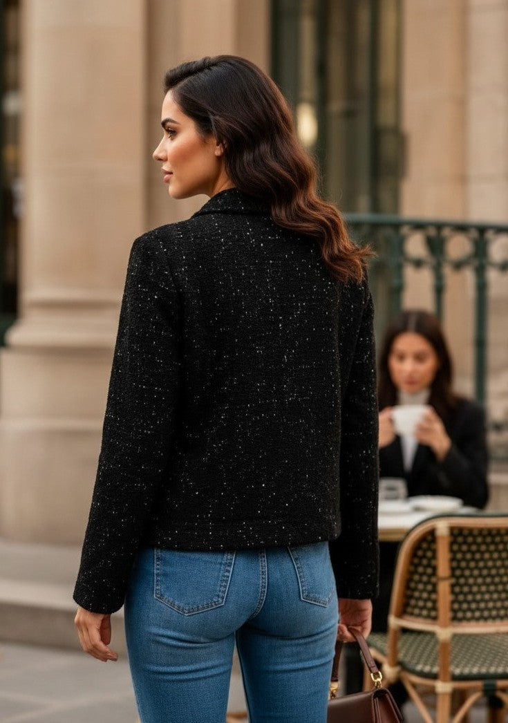 Jachetă Scurtă din Tweed - Neagră