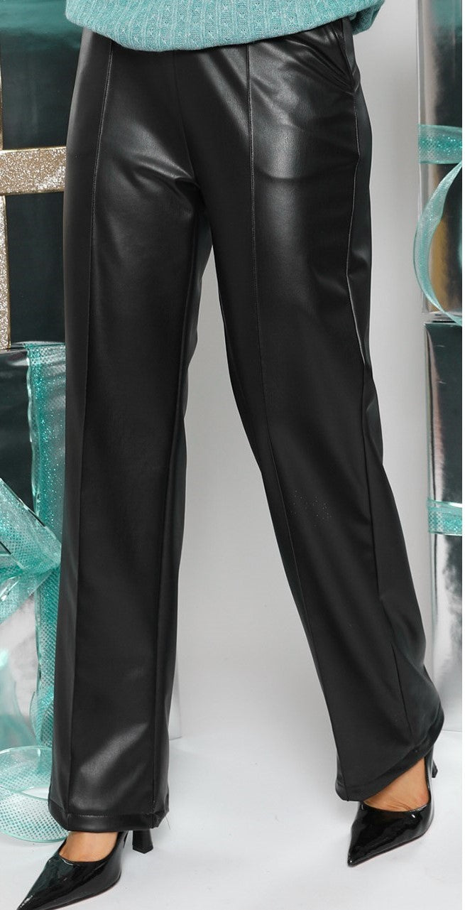 Pantaloni Evazați din Piele Ecologică-Neagră