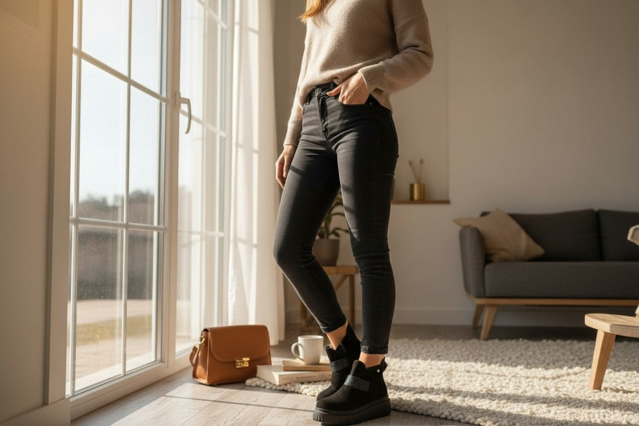 Botine din Piele Velur Lux by Dessi cu Detalii Strălucitoare