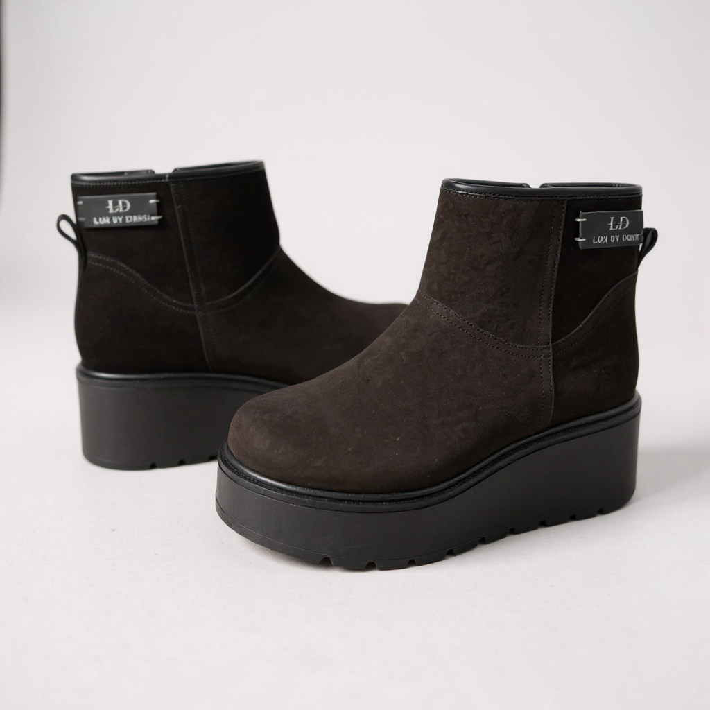 Botine Negre Piele Velur cu Talpă Înaltă Lux by Dessi