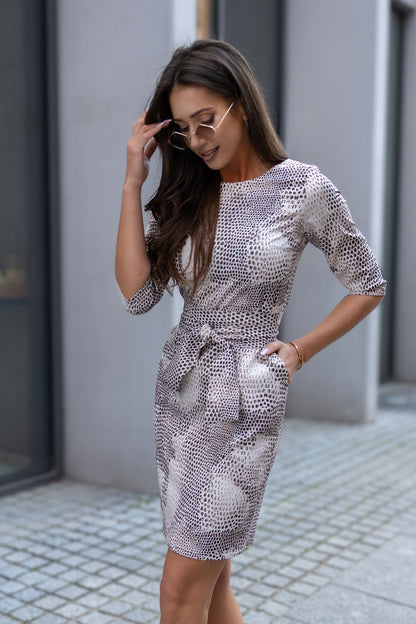 Rochie Eleganta cu Maneca 3/4, Design Modern Animal Print