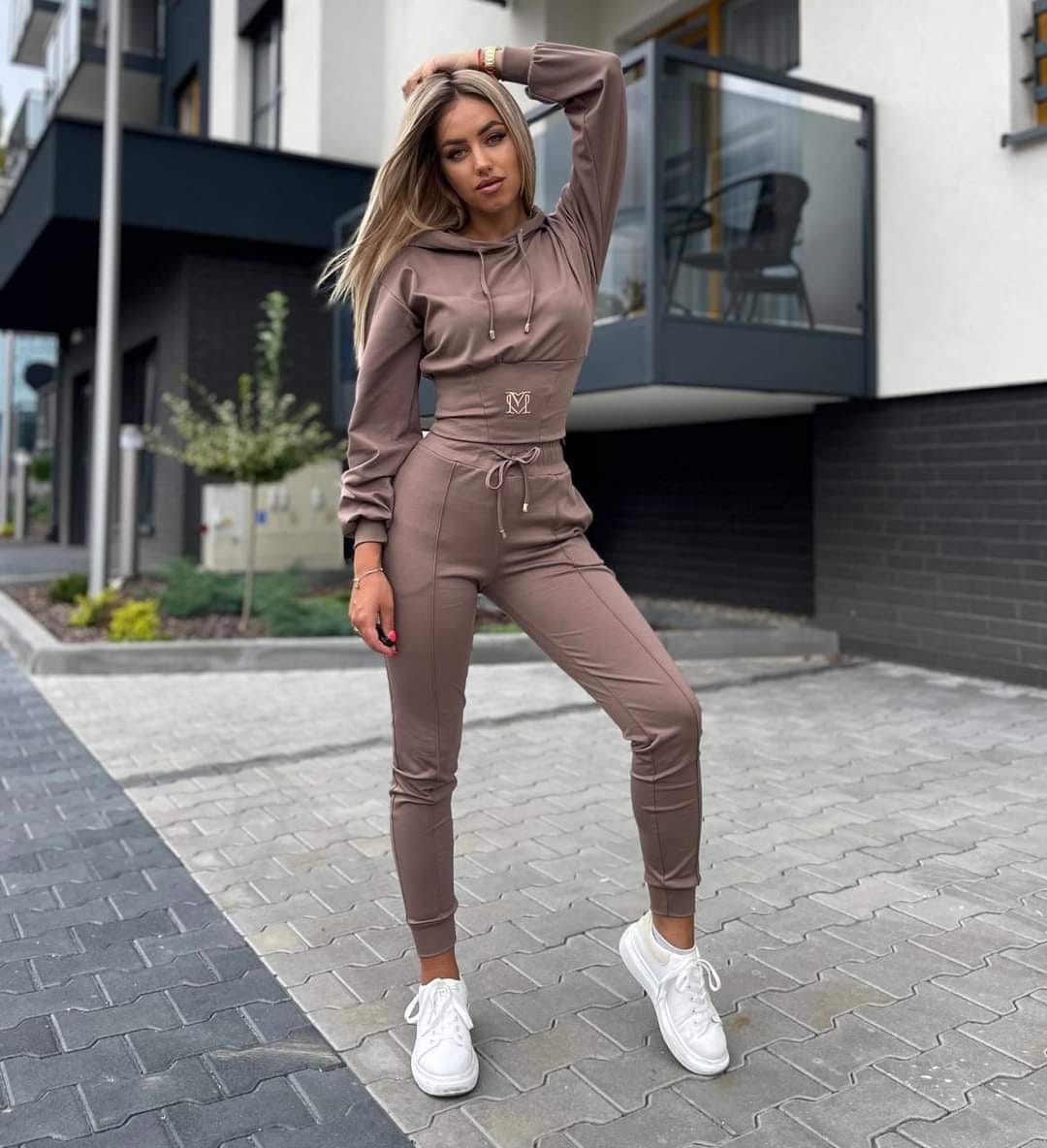 Trening Bumbac Cu Glugă și Talie Reglabilă Marou