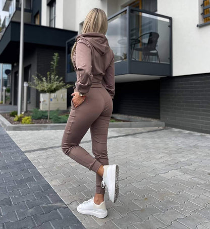 Trening Bumbac Cu Glugă și Talie Reglabilă Marou