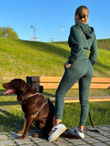 Trening Bumbac Cu Glugă și Talie Reglabilă Verde