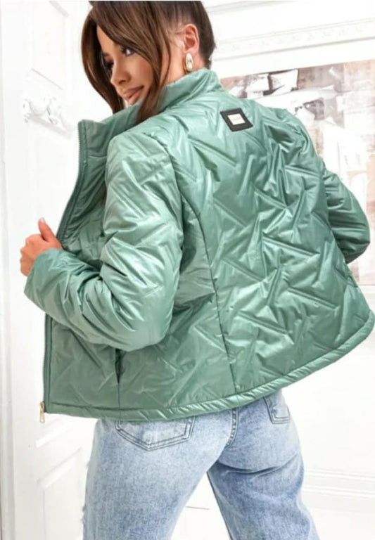 Geacă Matlasată Subțire cu Model Zig-Zag – Verde