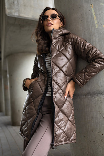 Geacă Steppat Cu Glugă  Drept  Marou