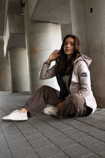 Geacă Steppat Cu Glugă, Drept ,Bej