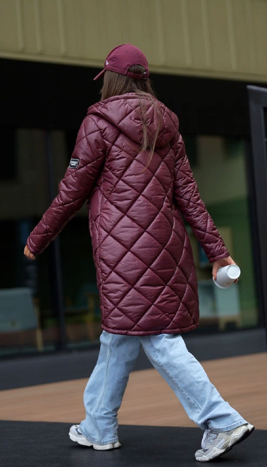 Geacă Steppat Cu Glugă, Drept ,Burgundi