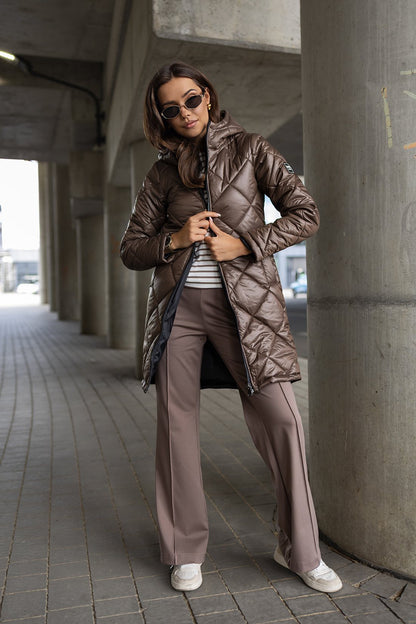 Geacă Steppat Cu Glugă  Drept  Marou