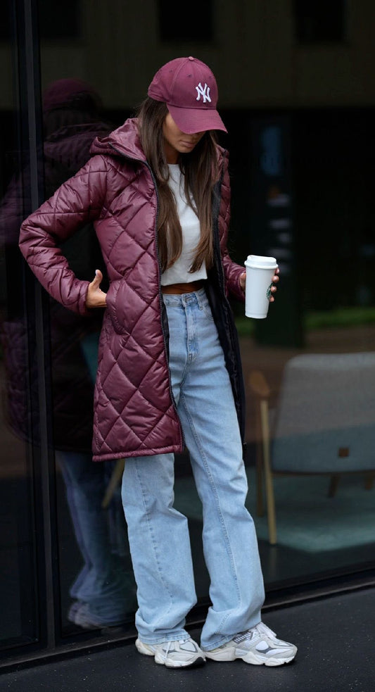 Geacă Steppat Cu Glugă, Drept ,Burgundi