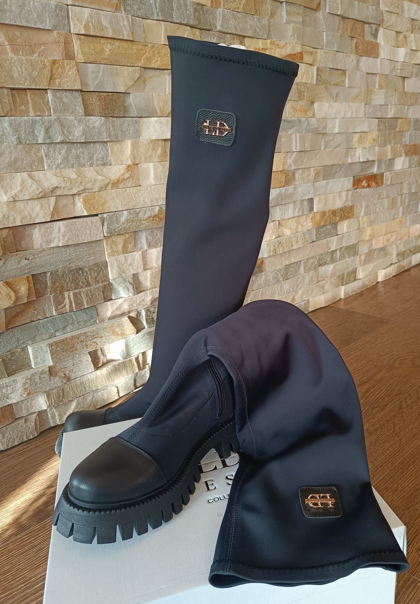 Cizme Elastice Negre cu Talpă Groasă Lux by Dessi