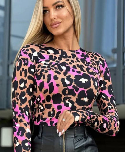 Bluză Elastică cu Print Animalier Pink