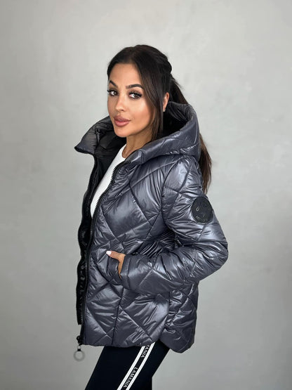 Geacă Matlasată Gri Cu Glugă