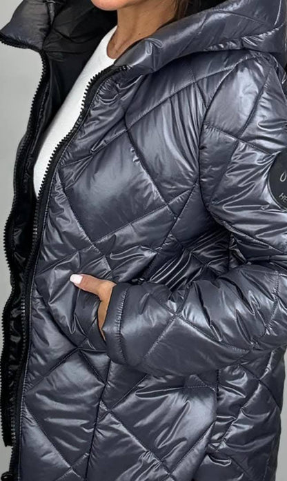 Geacă Matlasată Gri Cu Glugă