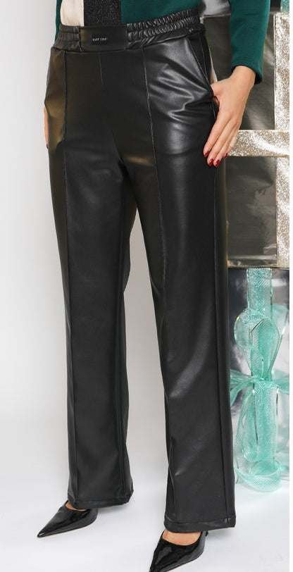 Pantaloni Evazați din Piele Ecologică-Neagră