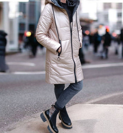 Geacă Matlasată Groasă Cu Glugă  Bej