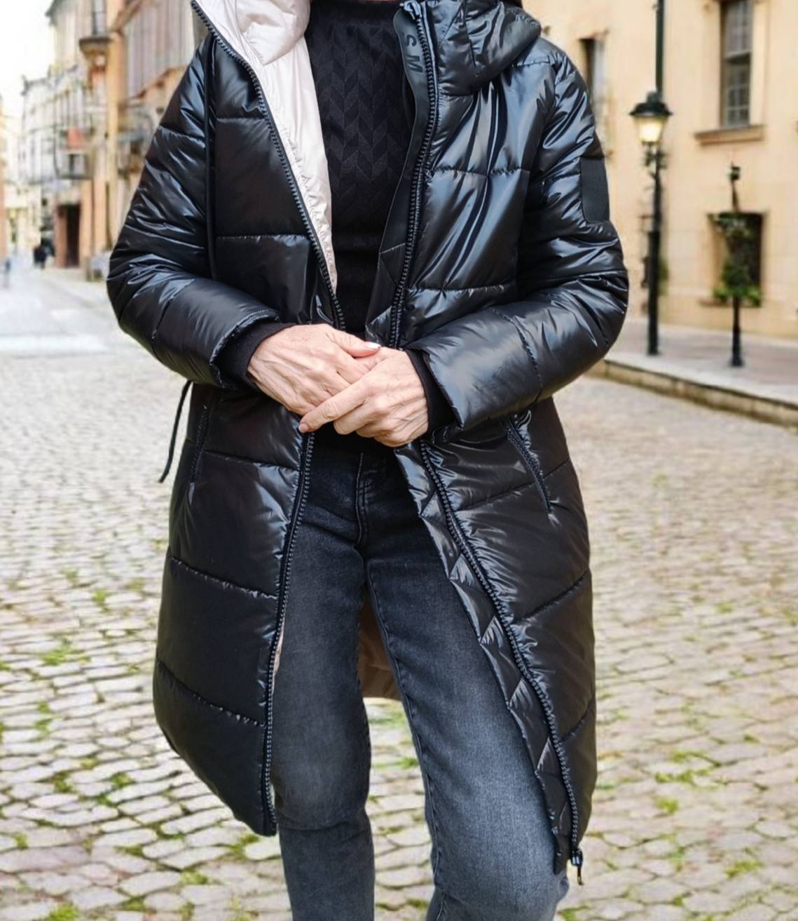 Geacă Matlasată Groasă Cu Glugă  Negri