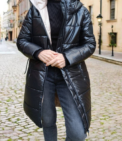 Geacă Matlasată Groasă Cu Glugă  Negri