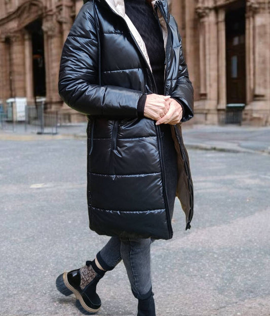 Geacă Matlasată Groasă Cu Glugă  Negri