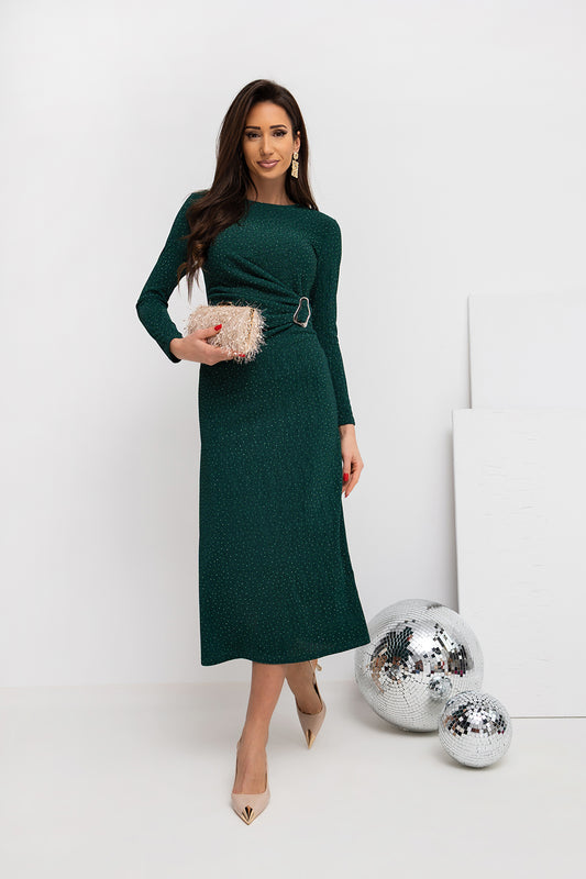 Rochie Midi Elegantă Verde Cu Detalii Deosebită