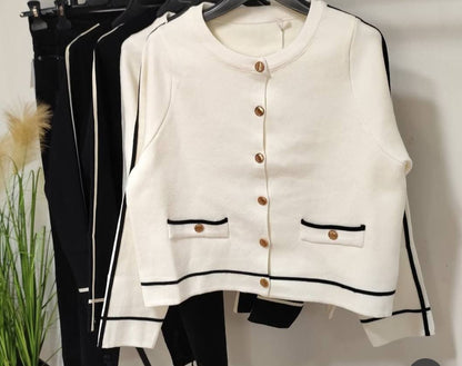 Bluze Cardigan Alb Cu Detalii Negru