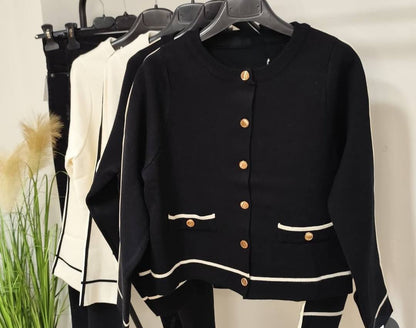 Bluze Cardigan Negru Cu Detalii Alb
