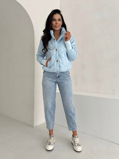 Geacă Matlasată Subțire cu Model Rombus-Blue