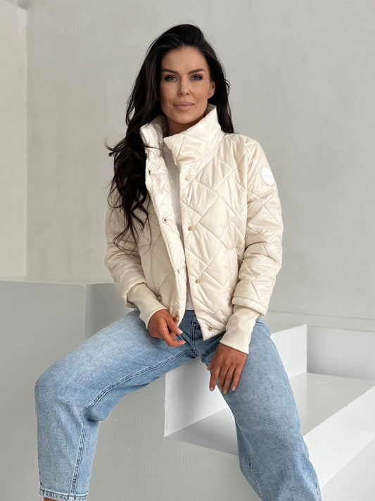 Geacă Matlasată Subțire cu Model Rombus-Cream Vanilie