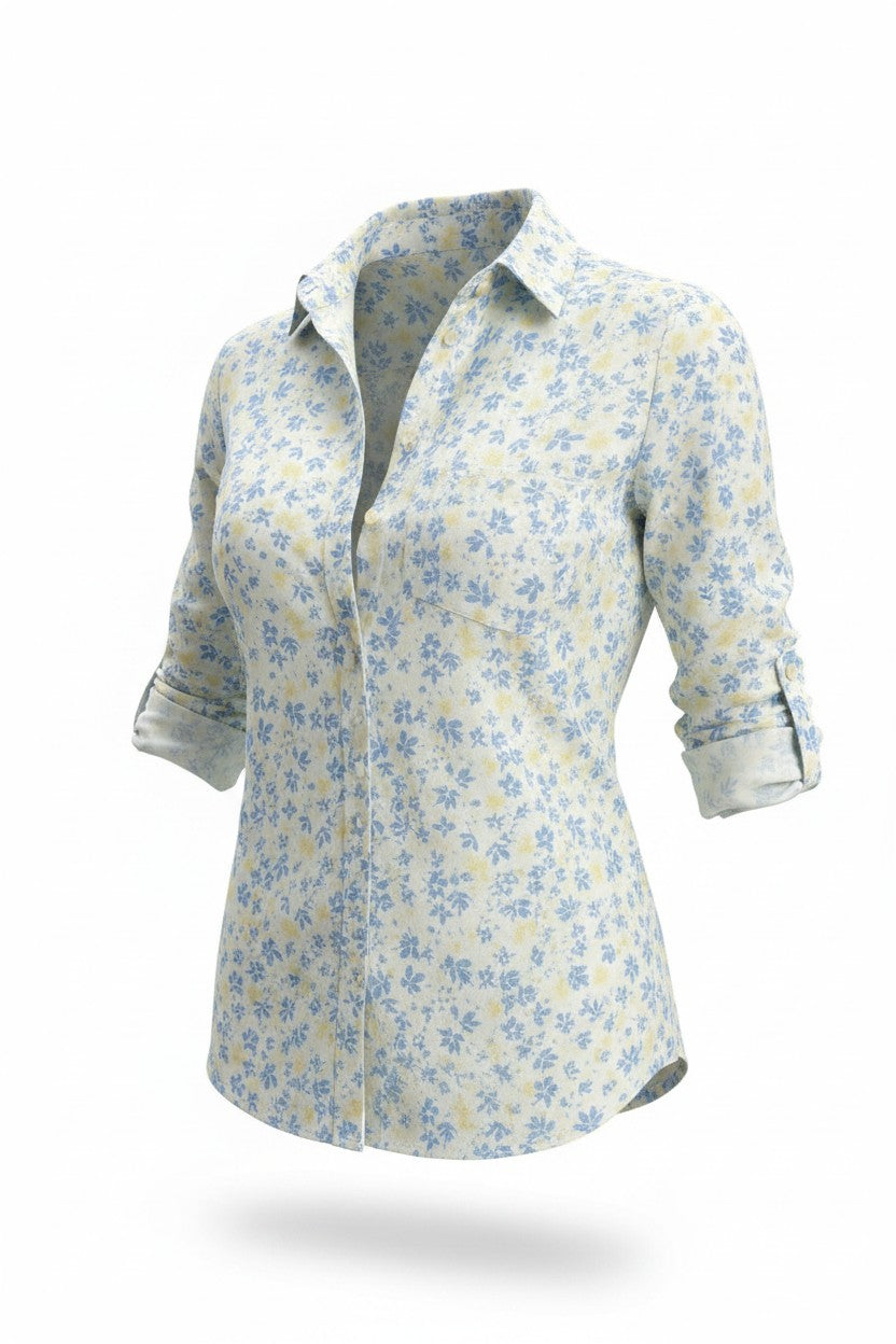 Cămașă Elegantă cu Imprimeu Floral -  Blue