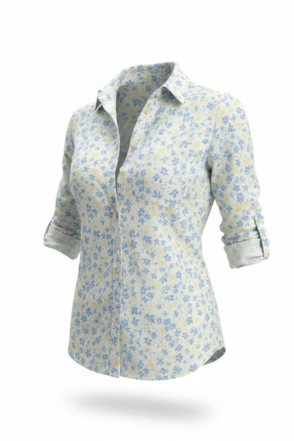 Cămașă Elegantă cu Imprimeu Floral -  Blue