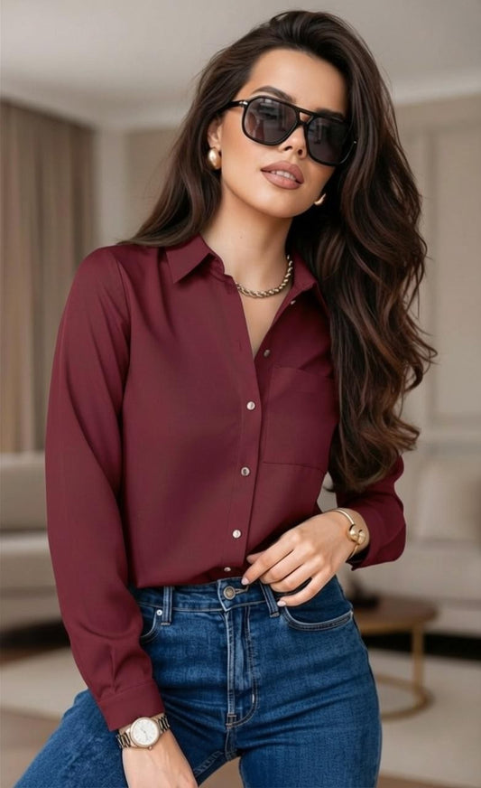 Cămașă elegantă de damă bordo – vedere din față