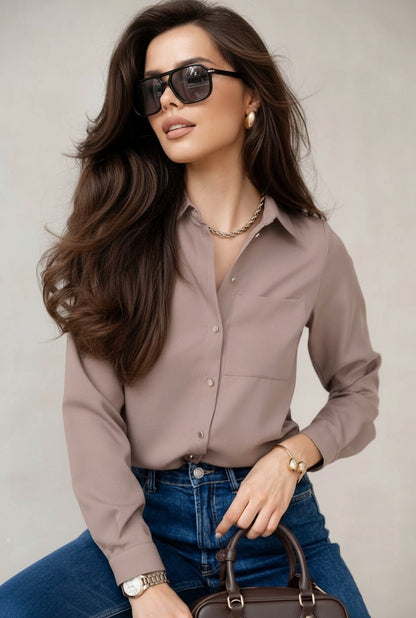 Cămașă elegantă de damă maro – vedere din lateral