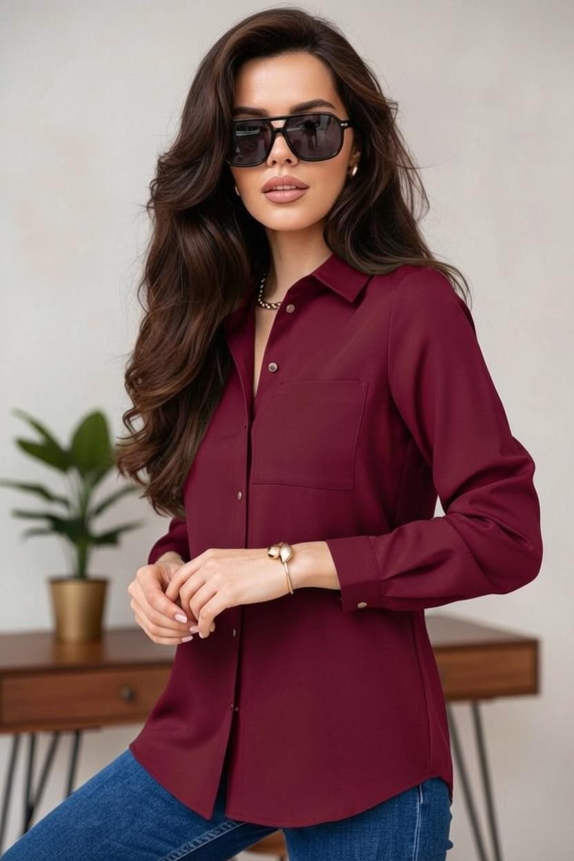 Cămașă elegantă de damă bordo – vedere din lateral